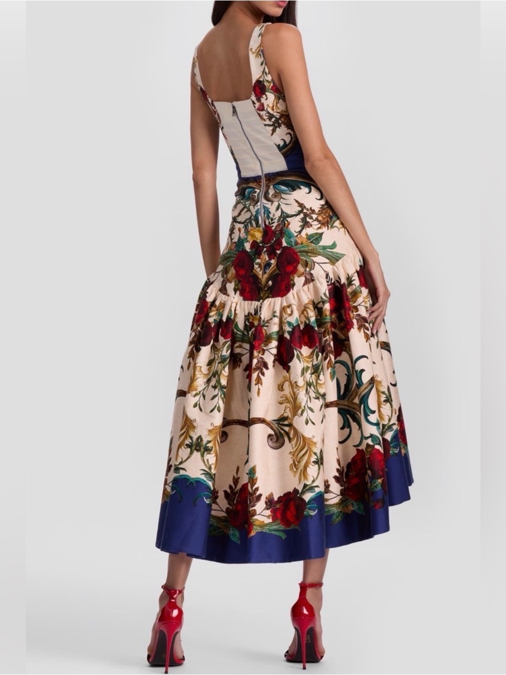 $660 Alice + Olivia Diana Print High-Low Midi Dress GILDED ROSE Size 10 NWT - Picture 3 of 7